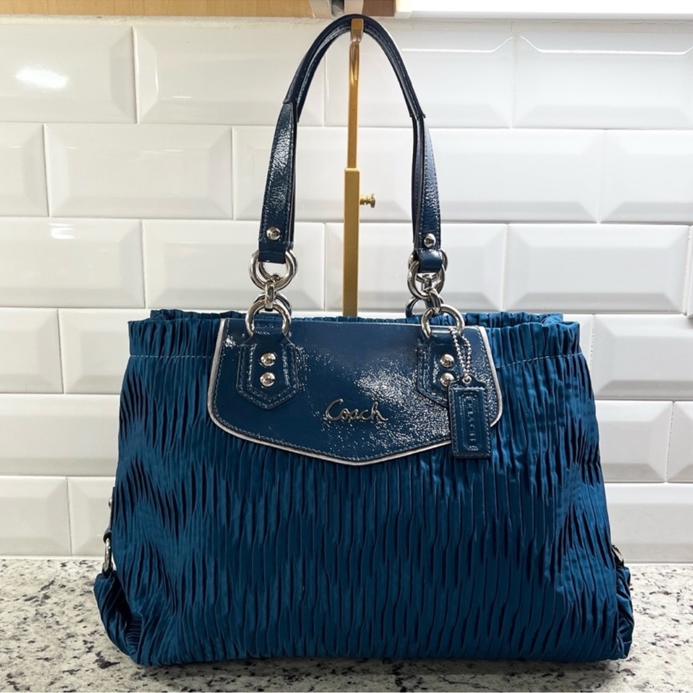 Coach Ashley Gathered Sateen Satchel in Ocean Blue NWOT